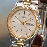 Vintage CITIZEN Quartz CQ Watch Day/Date ALL Two-Tone S.S. - 6100-R00405