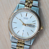 Vintage CITIZEN Quartz CQ Watch Day/Date ALL Two-Tone S.S. - 6100-R00405