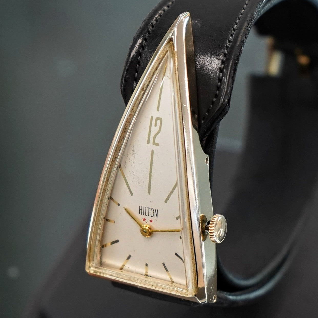 Triangle Watch Retro Vintage HILTON “A Parabolic Watch” 17 Jewels Triangle Wristwatch Swiss ...