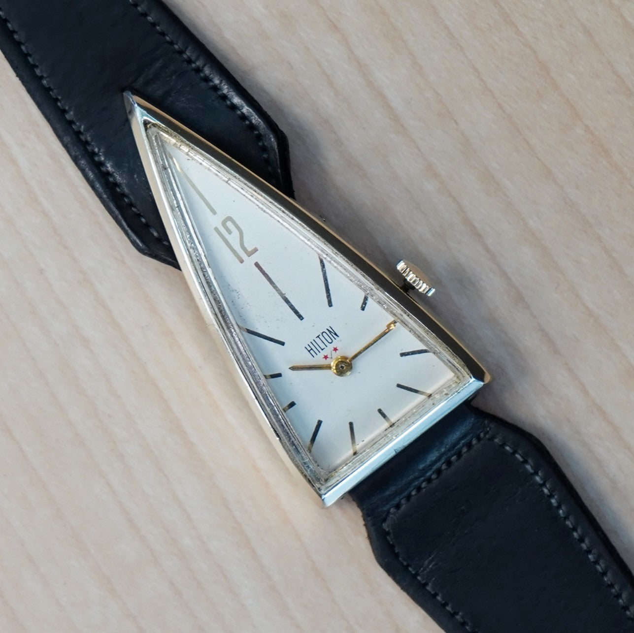 Triangular Watches Vintage HILTON “A Parabolic Watch” 17 Jewels Triangle Wristwatch Swiss ...