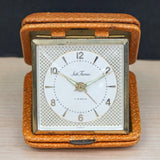 Vintage SETH THOMAS Wind-Up Travel Alarm Clock 7 Jewels Original Genuine Leather Case