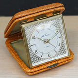 Vintage SETH THOMAS Wind-Up Travel Alarm Clock 7 Jewels Original Genuine Leather Case