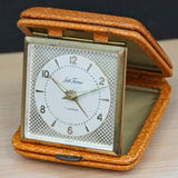 Vintage SETH THOMAS Wind-Up Travel Alarm Clock 7 Jewels Original Genuine Leather Case