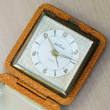 Vintage SETH THOMAS Wind-Up Travel Alarm Clock 7 Jewels Original Genuine Leather Case