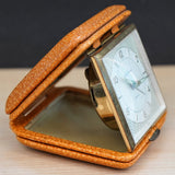 Vintage SETH THOMAS Wind-Up Travel Alarm Clock 7 Jewels Original Genuine Leather Case