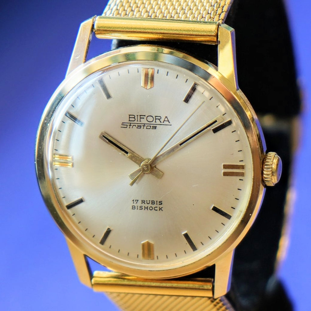 Vintage BIFORA Stratos Watch 17 Rubis Bishock Cal. B 130 Wristwatch 34 ...