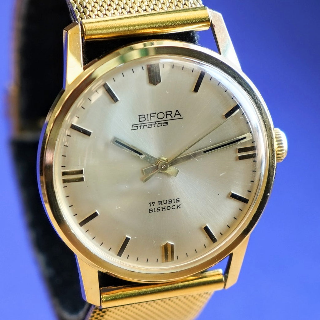 Vintage BIFORA Stratos Watch 17 Rubis Bishock Cal. B 130 Wristwatch 34 ...
