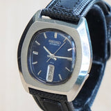 1977 SEIKO Automatic Watch Day/Date Indicator 7009-5059 Tonneau Case & Blue Dial