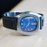 1977 SEIKO Automatic Watch Day/Date Indicator 7009-5059 Tonneau Case & Blue Dial