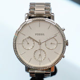 Ladies FOSSIL Sylvia Watch ES4435 Quartz Wristwatch Fancy bezel ALL Stainless Steel