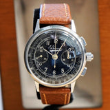 1940s WWII BOVET Three Button Chronograph Watch Black Dial Vintage Wristwatch