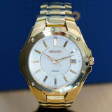2000 SEIKO Dress Watch SGEE62 Date Indicator 100M Wristwatch ALL Gold S.S. - ALL Original Box & Papers!