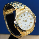 2000 SEIKO Dress Watch SGEE62 Date Indicator 100M Wristwatch ALL Gold S.S. - ALL Original Box & Papers!