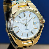 2000 SEIKO Dress Watch SGEE62 Date Indicator 100M Wristwatch ALL Gold S.S. - ALL Original Box & Papers!