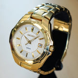 2000 SEIKO Dress Watch SGEE62 Date Indicator 100M Wristwatch ALL Gold S.S. - ALL Original Box & Papers!
