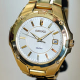 2000 SEIKO Dress Watch SGEE62 Date Indicator 100M Wristwatch ALL Gold S.S. - ALL Original Box & Papers!