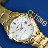 2000 SEIKO Dress Watch SGEE62 Date Indicator 100M Wristwatch ALL Gold S.S. - ALL Original Box & Papers!