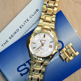 2000 SEIKO Dress Watch SGEE62 Date Indicator 100M Wristwatch ALL Gold S.S. - ALL Original Box & Papers!