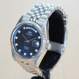 ORIENT Automatic Sapphire Watch President Oyster Ref. EV0J-C0-B Wristwatch Blue & Diamond Dial