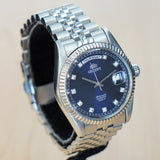 ORIENT Automatic Sapphire Watch President Oyster Ref. EV0J-C0-B Wristwatch Blue & Diamond Dial