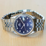 ORIENT Automatic Sapphire Watch President Oyster Ref. EV0J-C0-B Wristwatch Blue & Diamond Dial