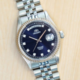 ORIENT Automatic Sapphire Watch President Oyster Ref. EV0J-C0-B Wristwatch Blue & Diamond Dial