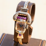 LUCIEN PICCARD Art Deco Ladies' 14K Rose Gold Cocktail Watch – 'Telephone' Design Rubies & Diamonds Wristwatch