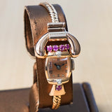 LUCIEN PICCARD Art Deco Ladies' 14K Rose Gold Cocktail Watch – 'Telephone' Design Rubies & Diamonds Wristwatch