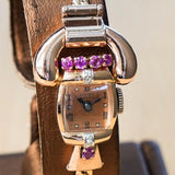 LUCIEN PICCARD Art Deco Ladies' 14K Rose Gold Cocktail Watch – 'Telephone' Design Rubies & Diamonds Wristwatch