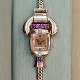 LUCIEN PICCARD Art Deco Ladies' 14K Rose Gold Cocktail Watch – 'Telephone' Design Rubies & Diamonds Wristwatch