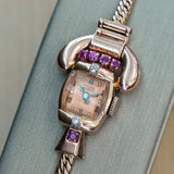 LUCIEN PICCARD Art Deco Ladies' 14K Rose Gold Cocktail Watch – 'Telephone' Design Rubies & Diamonds Wristwatch