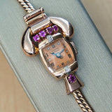 LUCIEN PICCARD Art Deco Ladies' 14K Rose Gold Cocktail Watch – 'Telephone' Design Rubies & Diamonds Wristwatch