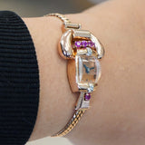 LUCIEN PICCARD Art Deco Ladies' 14K Rose Gold Cocktail Watch – 'Telephone' Design Rubies & Diamonds Wristwatch