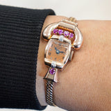 LUCIEN PICCARD Art Deco Ladies' 14K Rose Gold Cocktail Watch – 'Telephone' Design Rubies & Diamonds Wristwatch