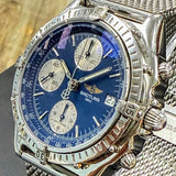 BREITLING Chronomat A13048 Automatic Chronograph Pilot’s Watch 40mm Blue Dial - Mesh Band