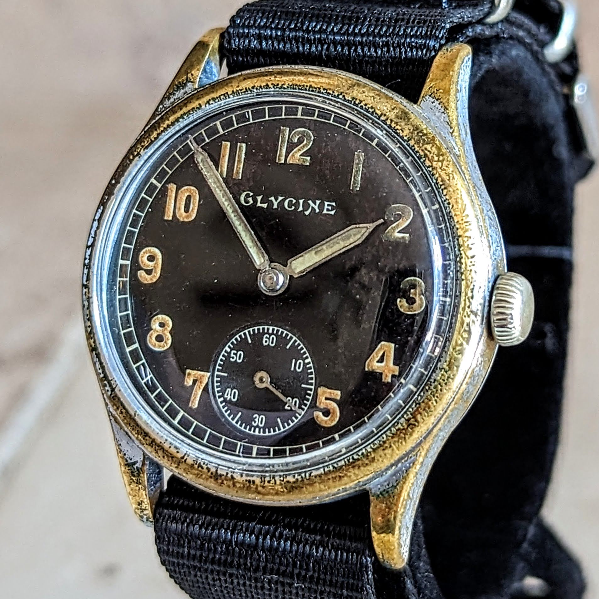 GLYCINE Military Pilot Wristwatch Cal. A.S. 1130 Luminous Dial 33.5mm Watch