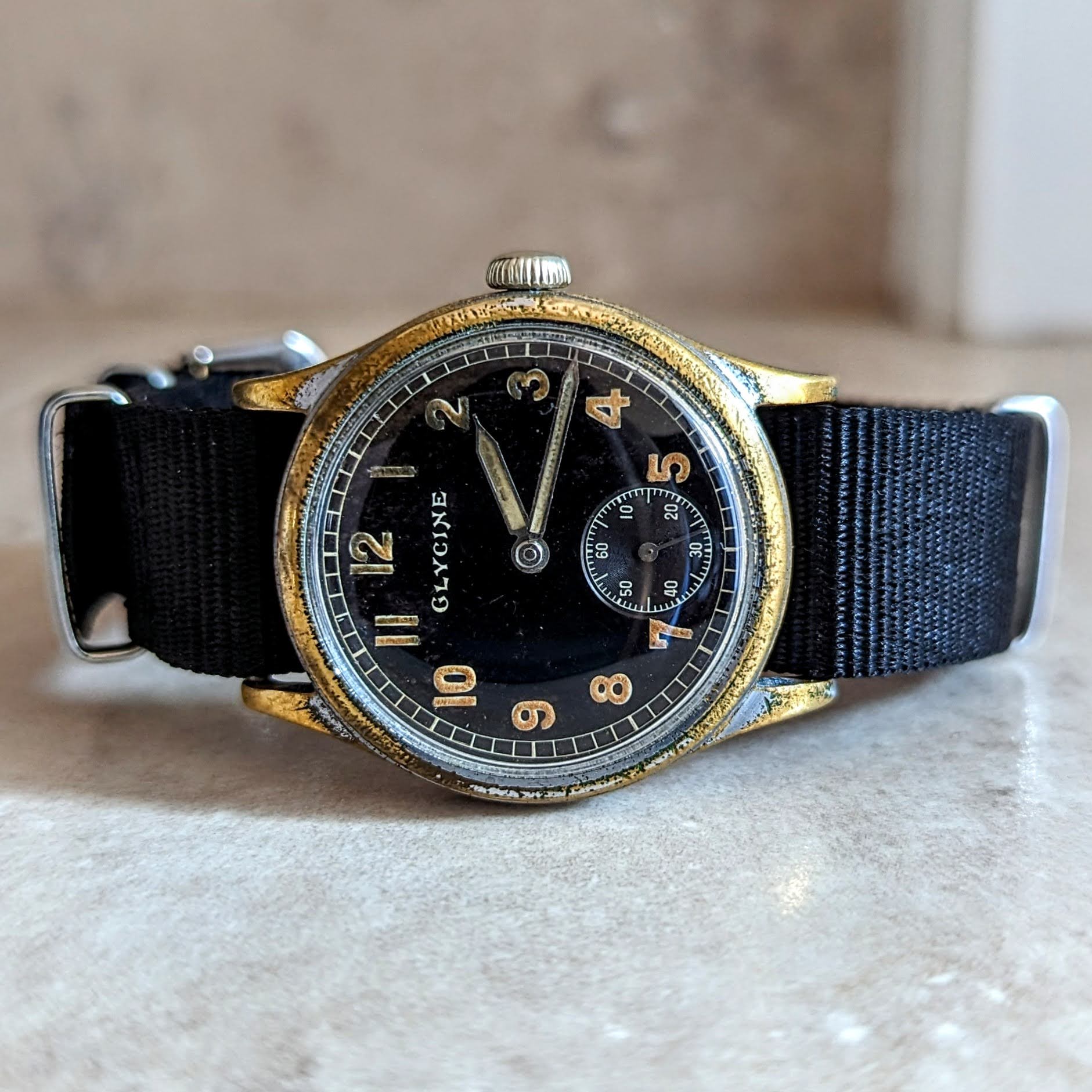 GLYCINE Military Pilot Wristwatch Cal. A.S. 1130 Luminous Dial 33.5mm Watch