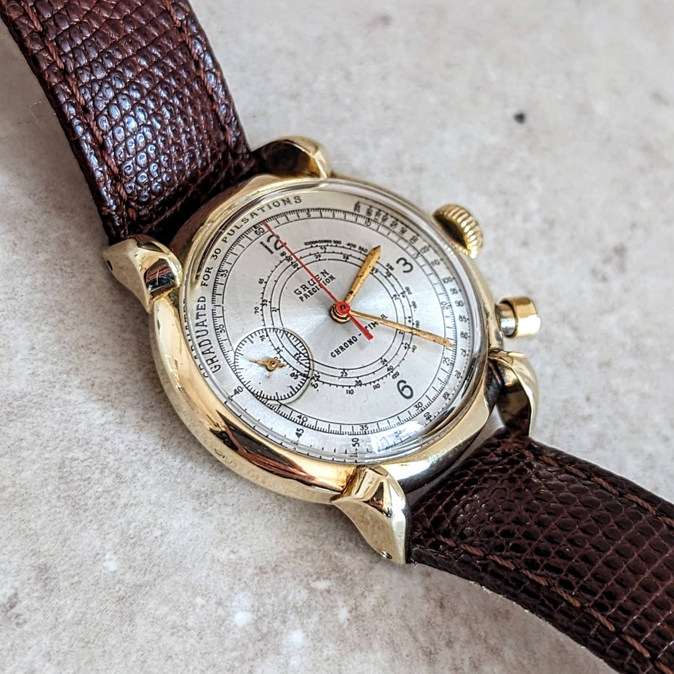 14K GOLD GRUEN Precision Chrono-Timer Wristwatch Doctors Pulsometer Vintage Watch