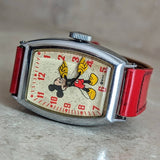 1948 MICKEY MOUSE Watch by Ingersoll – US Time Tank Case Original Red Strap