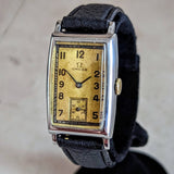 1934 OMEGA Art Deco Wristwatch Cal. T17 15 Jewels Tank Case ALL S.S. Vintage Watch