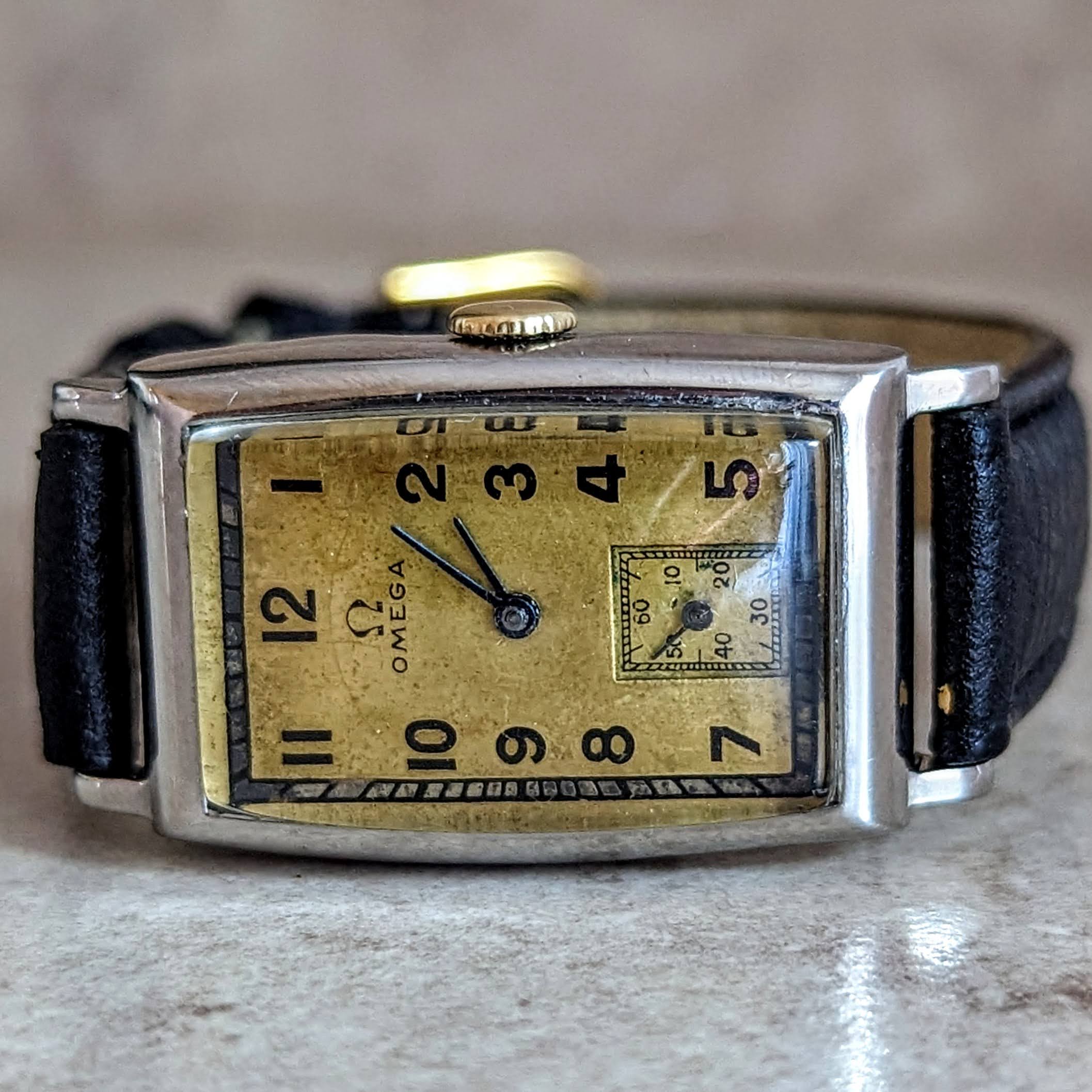 1934 OMEGA Art Deco Wristwatch T17 15 Jewels Tank Case ALL