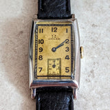 1934 OMEGA Art Deco Wristwatch Cal. T17 15 Jewels Tank Case ALL S.S. Vintage Watch