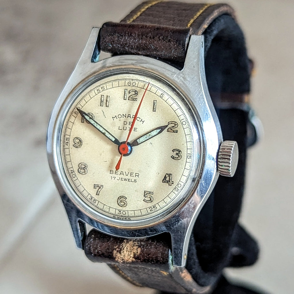 MONARCH De Luxe Beaver Wristwatch 17 Jewels Swiss Military Watch ...