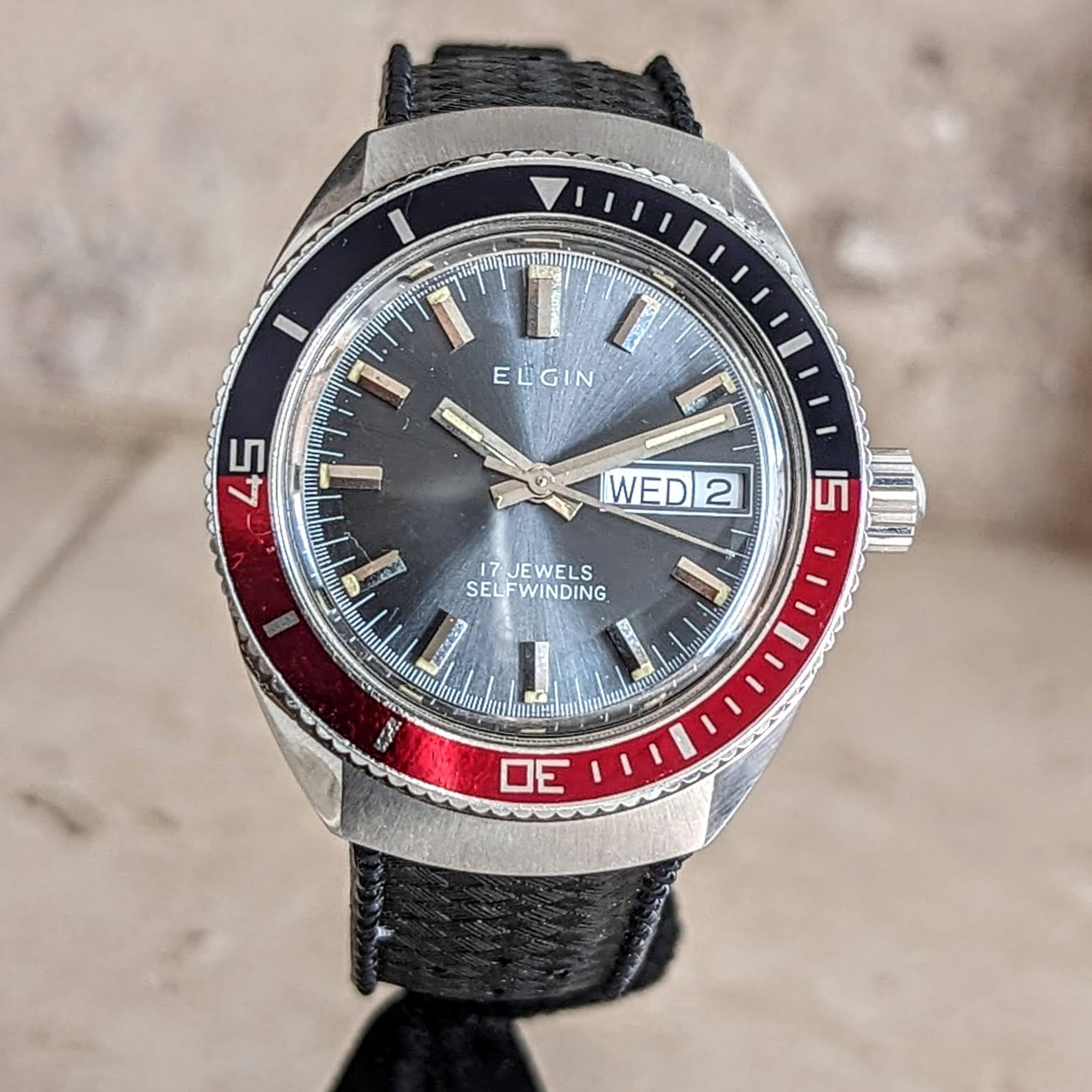 1960s ELGIN Diver Automatic Wristwatch Day/Date Ref. DH6312 Cal. ETA 2 ...