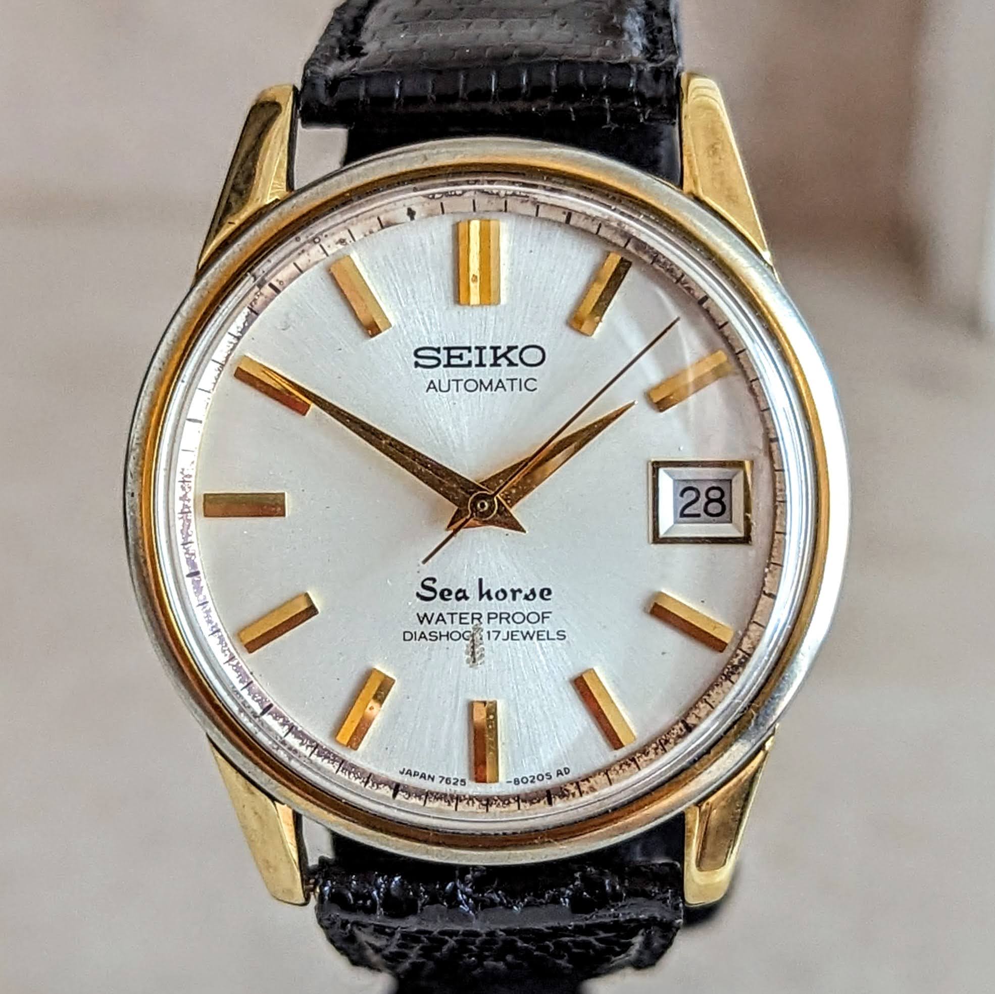 1967 SEIKO Sea Horse Automatic Watch 17 Jewels 7625-8021 Date Indicator Wristwatch