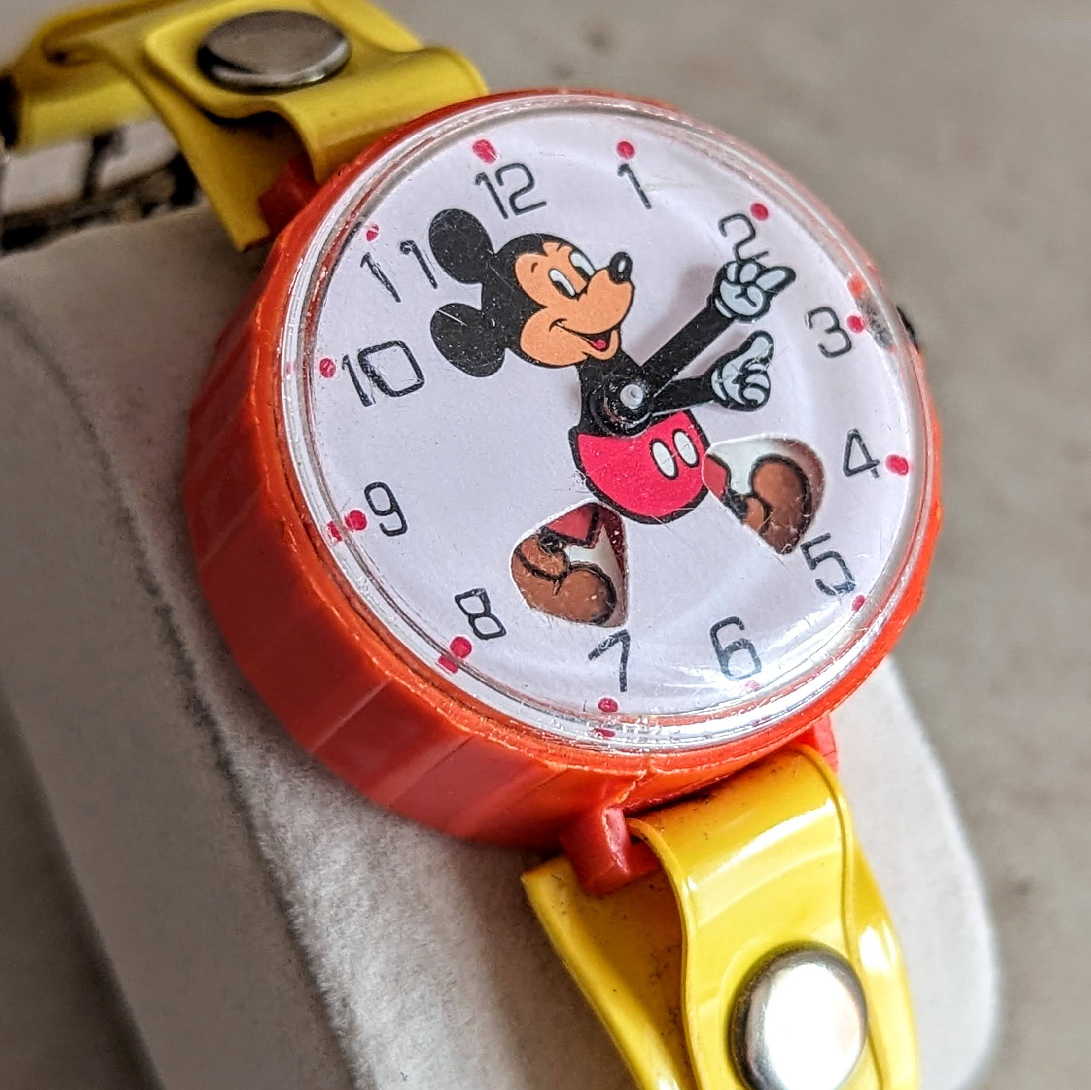 MICKEY MOUSE Toy Wristwatch by MARX Toys Animated Legs Mechanical Watch 1970's
