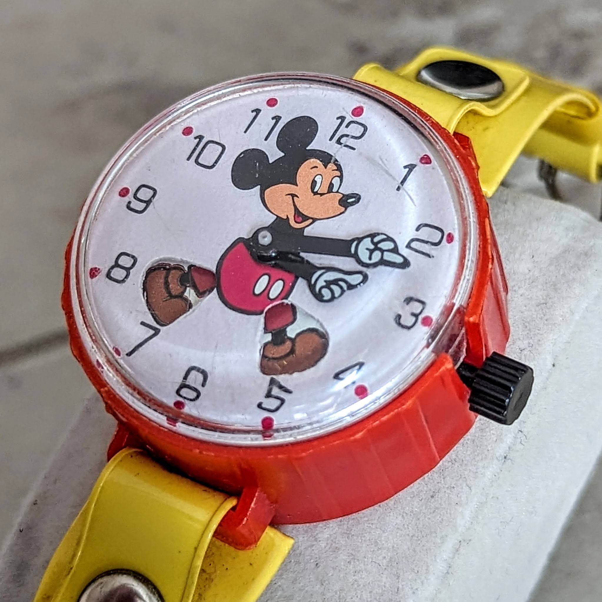 MICKEY MOUSE Toy Wristwatch by MARX Toys Animated Legs Mechanical Watch 1970's