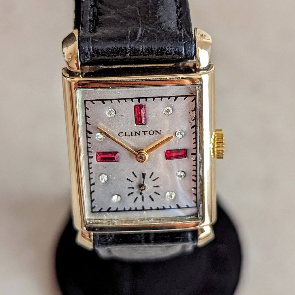 CLINTON Dress Wristwatch 17 Jewels Tank Case Fancy Dial Swiss Made Vin ...