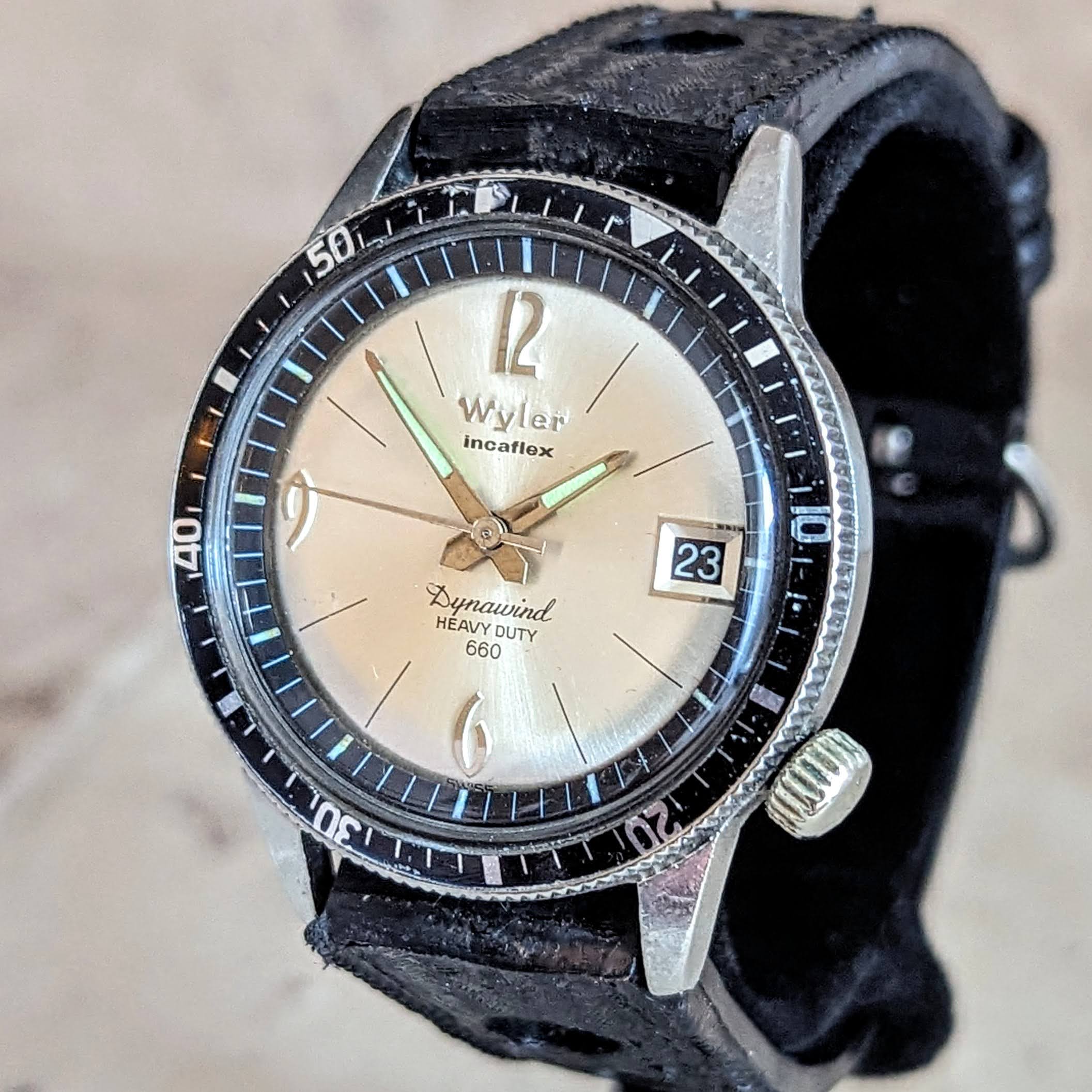 WYLER Incaflex Dynawind Heavy Duty 660 Diver Watch 17J Cal. ETA 2472 Wristwatch