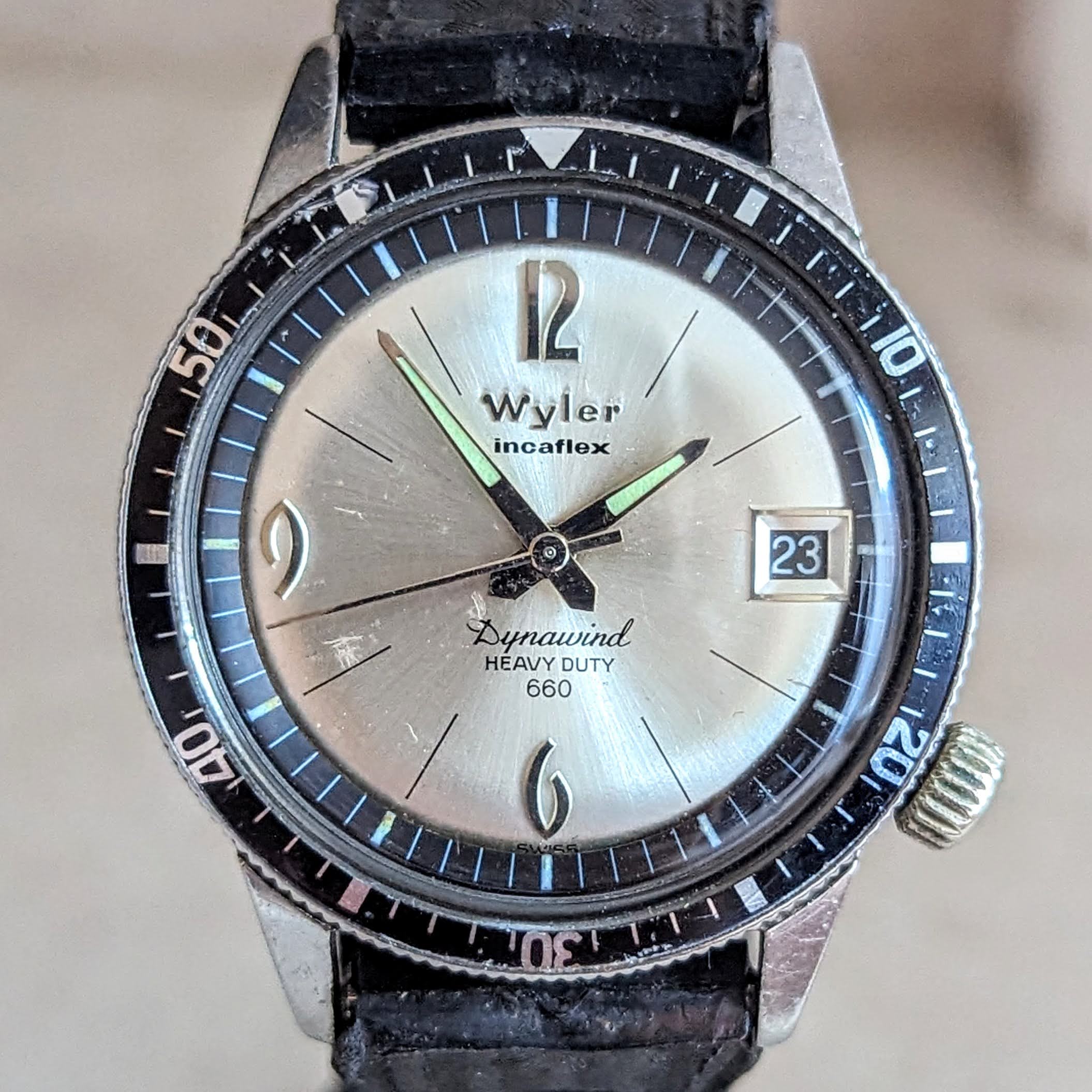 Wyler Instruments WYLER Incaflex Dynawind Heavy Duty 660 Diver Watch 17J Cal. ETA 2472 W ...